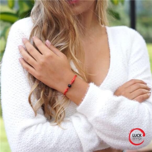Luck Strings Black Tourmaline Red String Bracelet – Handmade Kabbalah Evil Eye - Picture 4 of 5